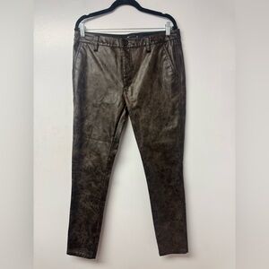 ASOS DESIGN Men’s Brown Faux Leather Straight Leg Pants 34x32 Edgy Grunge Moto